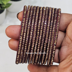 Wine Colour Amulya Stone Glass Bangles
