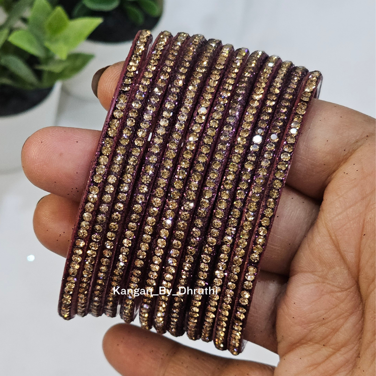 Wine Colour Amulya Stone Glass Bangles1