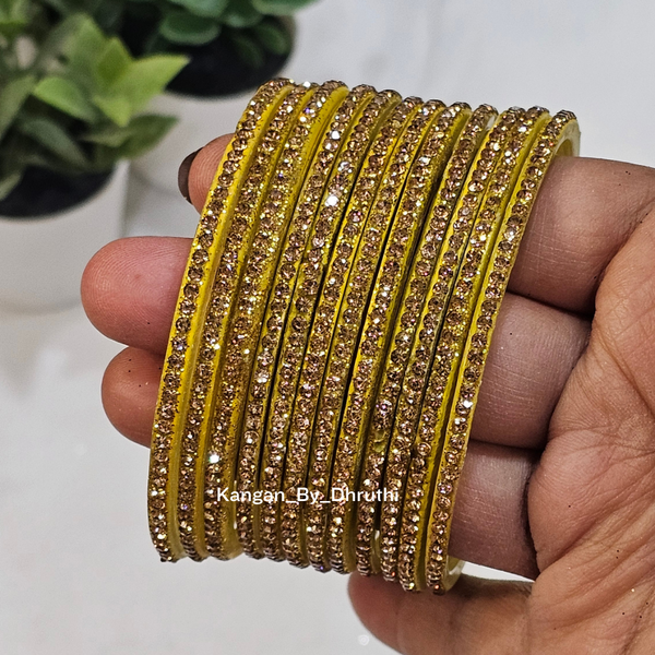 Yellow Colour Amulya Stone Glass Bangles