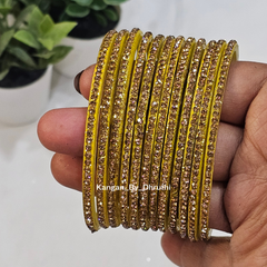 Yellow Colour Amulya Stone Glass Bangles1